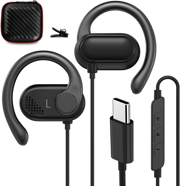 Open Ear Headphones Wired for Samsung S24 Ultra, USB Type C Earphone with Mic, Over Ear Wired Earbuds