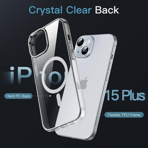 JETech Clear Magnetic Case for iPhone 15 Plus 6.7" - Shockproof, Anti-Scratch, Compatible with MagSafe Charging.