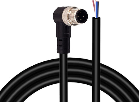 M12 Male 4 Pin Right Angle Connector, Aviation Socket Electrical Cable 6.5Ft/2M for Industrial Automation Control