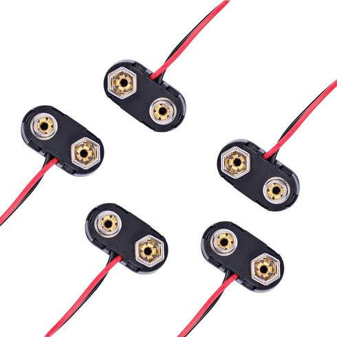 (Pack of 5) T-Type 9V Battery Connector, 9 Volt Battery Clip with Wire and Hard Buckle Plastic Housing