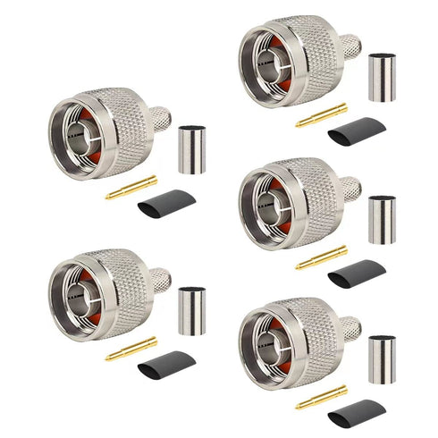 N Male Plug Crimp Coax Connector Adapter for RG58 LMR195 KSR195 RG400 (5 Pack)