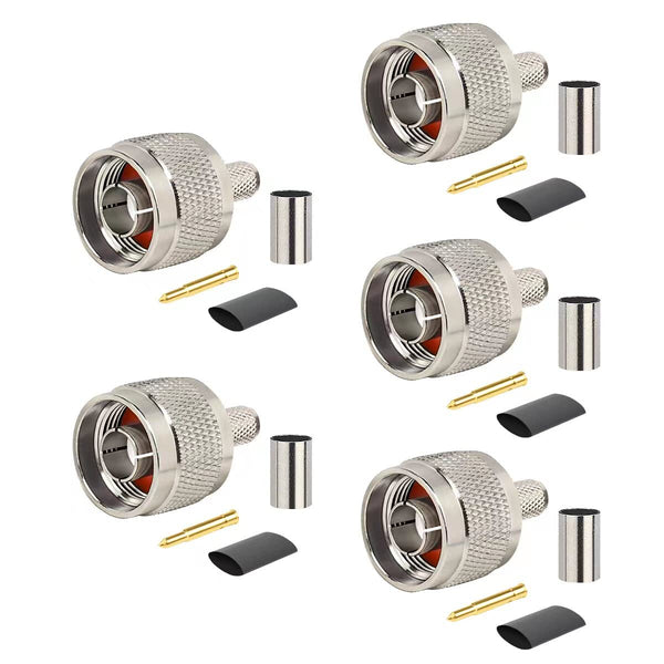N Male Plug Crimp Coax Connector Adapter for RG58 LMR195 KSR195 RG400 (5 Pack)