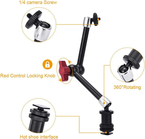 UTEBIT 11 inch Magic Arm, Articulating Friction Camera Mount with Super Crab Clamp for DSLR Camera Rig, Flash Light,