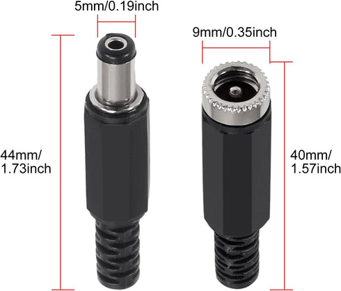 AITRIP 20 Pairs (40PCS) DC Socket 5.5mm x 2.1mm Female DC Barrel Jack Solder Connectors, Panel Mount Adapter