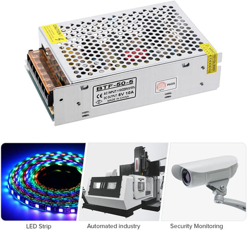 BTF-LIGHTING AC100-240V to DC5V10A Max50W Power Supply Adapter for LED Strip, CCTV Camera, Security System