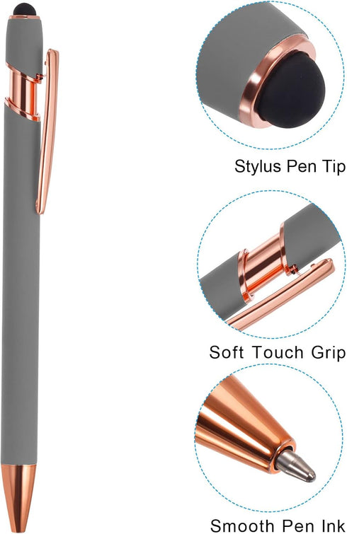 PATIKIL 6 Pack Ballpoint Pen with Stylus Tip, 2 in 1 Metal Pen Black Ink 1.0mm Medium Point Style 2, Gray