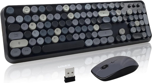 LETTON Wireless Keyboard Mouse Combo, 2.4GHz Retro Typewriter Keyboard, Colorful Full Size Office Computer Mouse