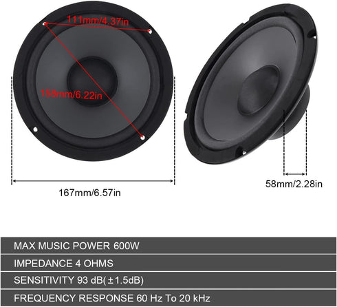 Car Audio Loudspeaker, 6.5 Inch 600W 2-Way Car HiFi Coaxial Speaker Vehicle Door Auto Audio Music Stereo