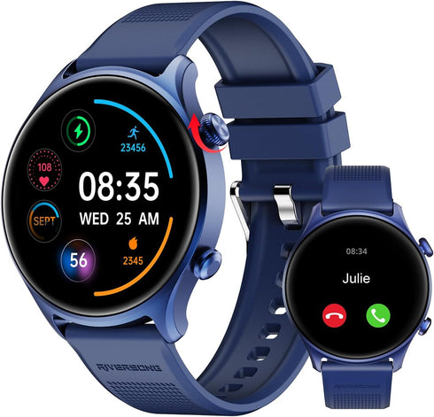 RIVERSONG Smartwatch for Men Women, 1.52" Fitness Watch, Heart Rate/Sleep/Blood Oxygen Monitor, AI Voice, Navy Blue