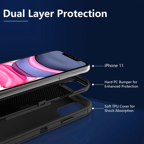 iPhone 11 Case, Heavy Duty Shockproof Protective Phone Case with Dual Layer Protection - Black