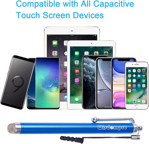 Wisdompro Stylus Pens - 9 Pack Universal Microfiber Tip Stylus with Lanyard Tether for All Touchscreen Devices