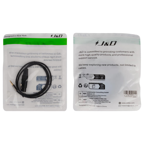 J&D XLR to 3.5mm Microphone Cable, 3 Feet PVC Shelled XLR Female to 1/8 inch TRS Male Balanced Cable