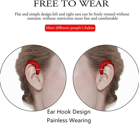 Ear Hook Bluetooth Wireless Headphone,Non Ear Plug Headset with Microphone,Single Ear Noise Cancelling Earphones Painless Wearing for Android Smartphones,iPhone14 13 12 11 X 8 (Red)