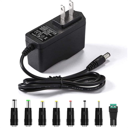 6V 2A Power Adapter Charger, AC 6 Volts 2 Amps Regulated Switching Power Supply with 8 Interchangeable DC Plugs