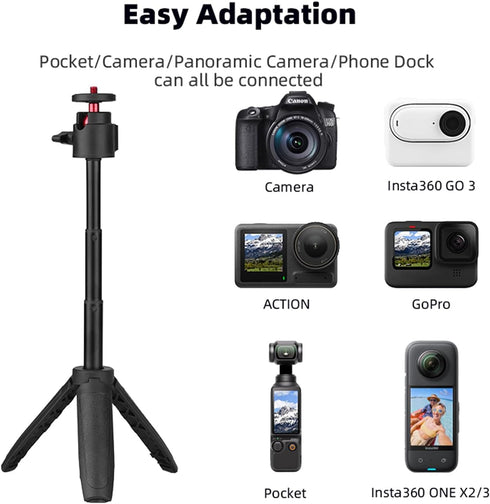 Hosann Century Stick,1/4" GO3, Action,Gopro,Pocket,Insta360 X2/3 Camera Tripod Stand Holder, Mini Tabletop Tripod