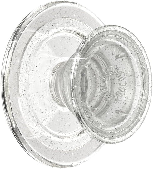 PopSockets Round Phone Grip Compatible with MagSafe, Adapter Ring Included - Clear Glitter, Wireless Charging Compatible