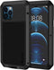 Lanhiem Metal Case for iPhone 12, Heavy Duty Shockproof Rugged Case with Built-in Glass Screen Protector (Black)