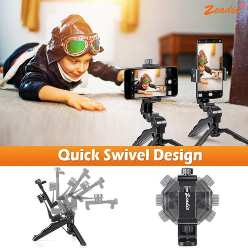 Zeadio Mini Smartphone Tripod Grip Stabilizer, Desktop Stand with Phone Holder for All iPhone and Android Smartphones