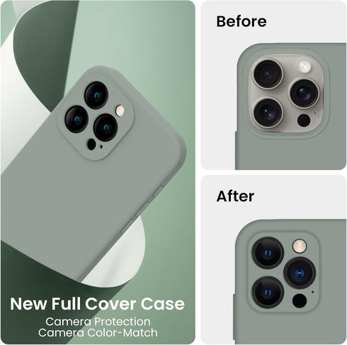 FireNova iPhone 15 Pro Case, 6.1" Calke Green, Silicone, Camera Protection, Soft Microfiber Lining + 2 Screen
