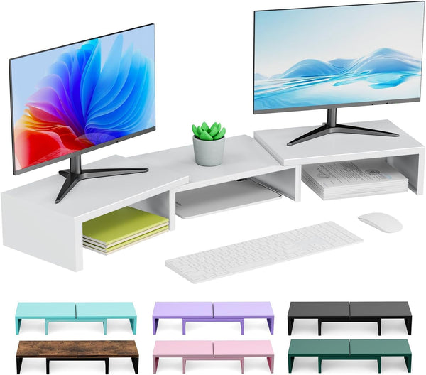 Dual Monitor Stand for Desk, Metal Computer Stand, Desk Shelf Riser,Desktop Organizer