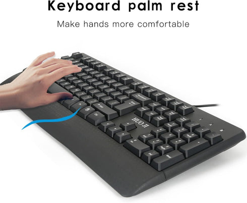 Wired Keyboard and Mouse Combo, 104 Keys Full-Size Ergonomic Computer Keyboard with Palm Rest, USB Plug-and-Play, Black