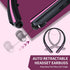 Neckband Bluetooth Headphones, Retractable Earbuds IPX5 Sweatproof, Wireless Bluetooth Headset with Microphone Vibration Call, Stereo Noise Cancelling Earphones for Workout Sports Driving (Balck Pink)