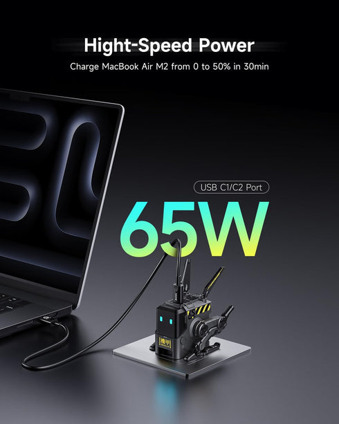 GravaStar 65W Alpha65 3-Port (65W, Robot Fast GaN Charger Block, Fast Charger, Foldable Wall USB C Charger for iPhone