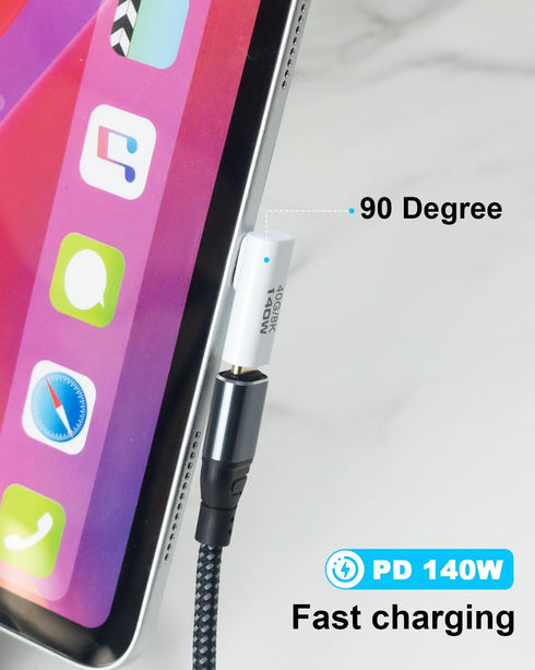 Duttek USB C Right Angle Adapter 40G, 90 Degree Adapter PD 140W with 8K Video Support for Laptop, Tablet, Phones