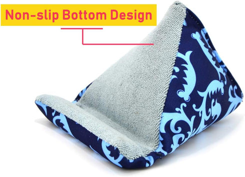 Handmade Fabric Phone Holder for Desk, Phone Pillow Stand for iPhone 15 16 Pro, Bean Bag Holder for iPhone 13 (Blue)