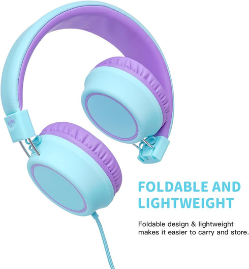 Lightweight Wired Kids Headphones with Microphone, Foldable Design, In-Line Control for Tablets, Chromebooks, iPad -