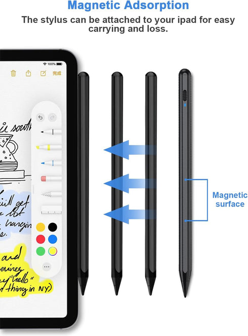 Stylus Pens for Touch Screens Magnetic POM Tip Tablet Pen Rechargeable Digital Pen Compatible with iPhone/iPad/iPad Pro/Lenovo/and Other iOS/Android Smartphone and Tablet Devices(Black)
