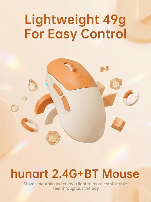 hunart H6 49g 2.4GHz Wireless Mouse, Bluetooth & Rechargeable Mouse, Lightweight Silent Ergonomic Mouse with USB-C