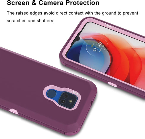 Heavy Duty Armor Case for Moto G Play, Rugged Drop Protection, Shockproof Hard Plastic Cover, Pinkish Purple