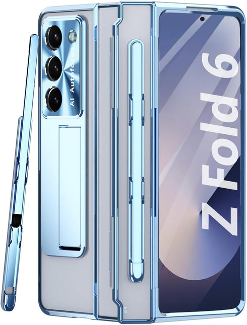 Rugged Full Body Protective Case for Samsung Galaxy Z Fold 6, with Pen & Screen Protector, Camera Lens Cover - Blue