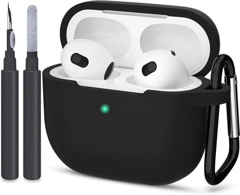 ATUAT Compatible with AirPods 3 Case, Protective Silicone Cover for 3rd Generation Case 2021, Wireless Charging - Black