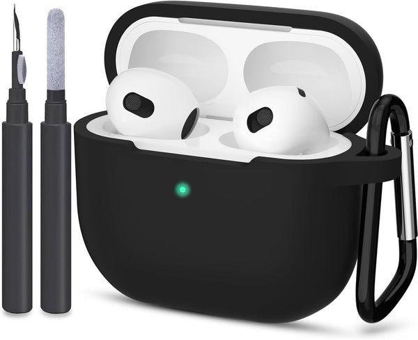ATUAT Compatible with AirPods 3 Case, Protective Silicone Cover for 3rd Generation Case 2021, Wireless Charging - Black