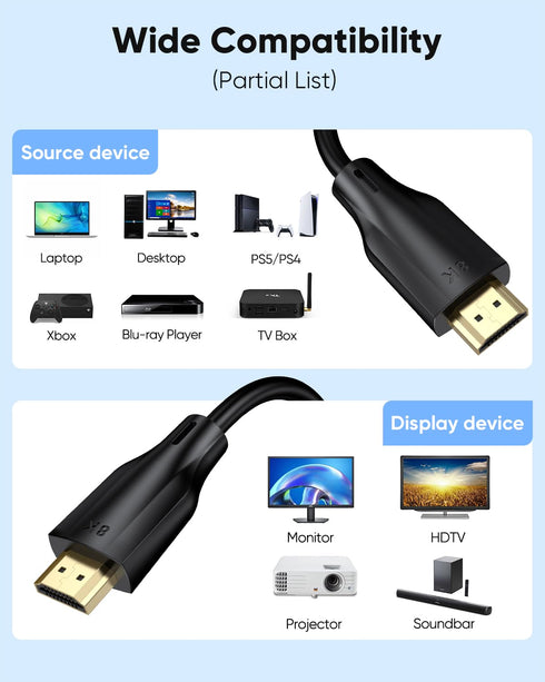 8K 6FT 3 Pack, 2.1 8K@60Hz, 4K@120Hz, 48Gbps PS5, PS4, HDMI Cable Ultra High Speed HDMI Cable Supports DTS:X