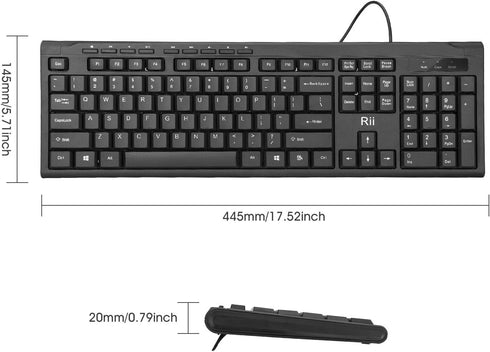 Rii RK907 Ultra-Slim Compact USB Wired Keyboard for Mac and PC, Windows 10/8/7/Vista/XP (Black, 2PCS)