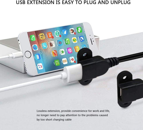 USB 2.0 Male to Dual Female Charging Extension Cable, 5ft, Panel Mount with Screw Hole