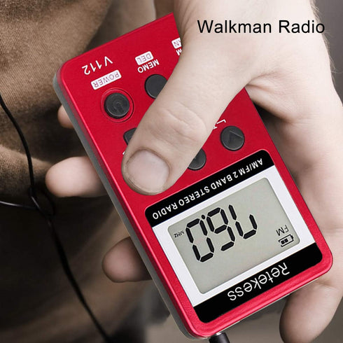 Retekess V112 AM FM Portable Pocket Radio, Digital Tuning Stereo, Rechargeable Battery, with Headphones, for Walking