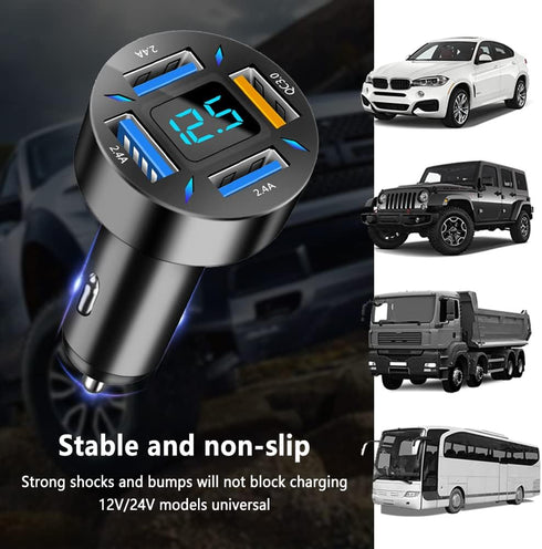 4-in-1 Car Charger 66W Super Fast Charging with USB 2.4A & QC 3.0, Universal Quick Charge for 12-24V Car Lighter Plug