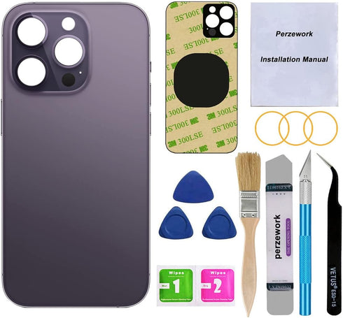 OEM Rear Back Glass Replacement for iPhone 14 Pro 6.1 inches with Repairing Tool Kit (Deep Purple)