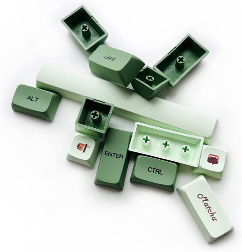 XDK Custom Keycaps Set, 124 Keys PBT XDA Dye-Sub Cute Matcha Green Japanese Keycaps for Mechanical Keyboards