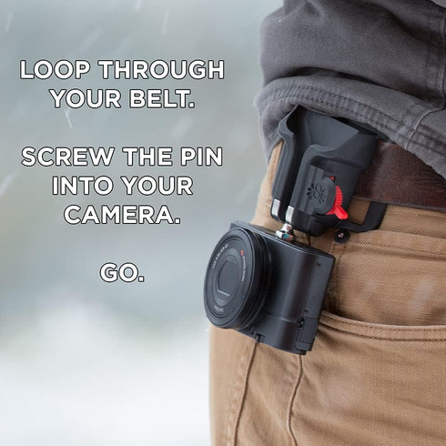 Spider Holster BlackWidow Camera Holster + Pin, Self Locking Holster for Lightweight Camera Carrying from Any Belt