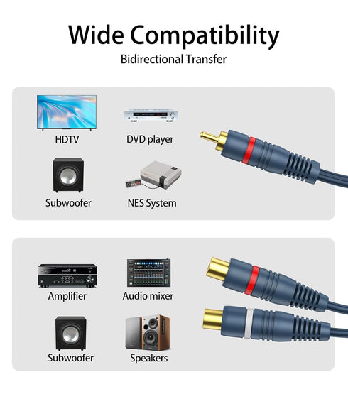 1 2 2 Pack, 0.2m/8inch RCA Splitter Male Female RCA Y Splitter Cable Audio Video Adapter Extension Cord for Subwoofer