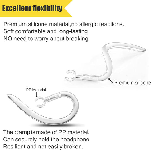 Ear Hooks Eartips Kit 360° Rotatable Adjustable Soft Silicone Anti-Slip Sports Clamp Universal Headset Clips Earbuds Replacement for Newbee/Plantronics/TOORUN Black