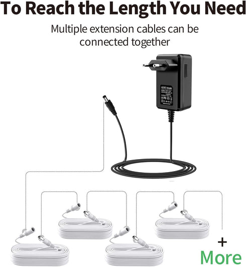 Tonton 33Ft 10M 5.5mm 2.1mm 5521 12V 2 Pack) Power Extension Cable x DC Female to Male Compatible with DC Adapter Cord