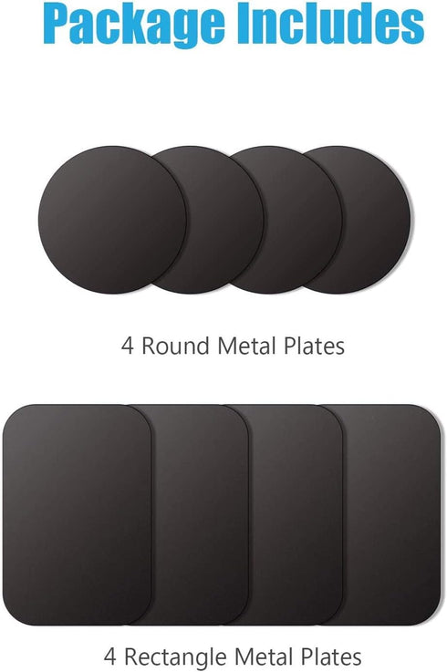 WixGear Metal Plates (8 Pack) with Adhesive for Magnetic Cradle-Less Mount - 4 Rectangle and 4 Round, Black