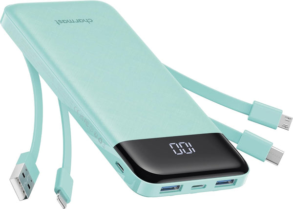 charmast Portable Charger with Built in Cables, Power Bank with Cords Wires, Slim