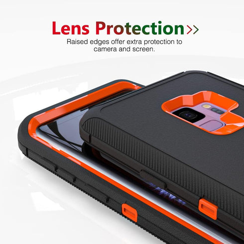 Heavy-Duty Case for Samsung Galaxy S9 Plus, Rugged Shockproof Drop Protective Cover - Black + Orange